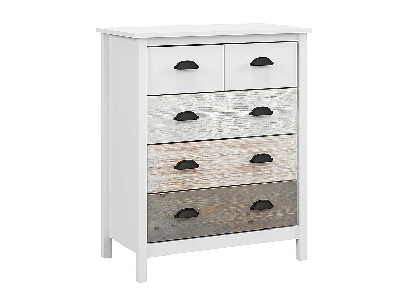 Commode 5 tiroirs avec protection anti-basculement, MDF, blanc (70x38x85cm)