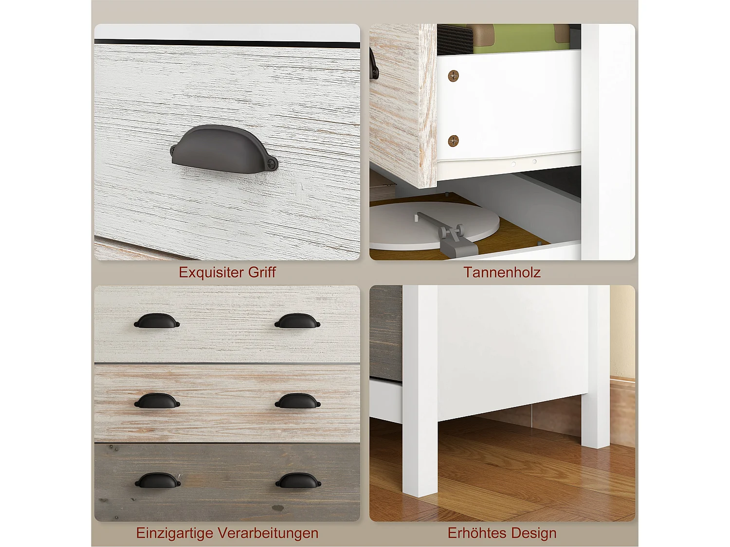 Commode 5 tiroirs avec protection anti-basculement, MDF, blanc (70x38x85cm)