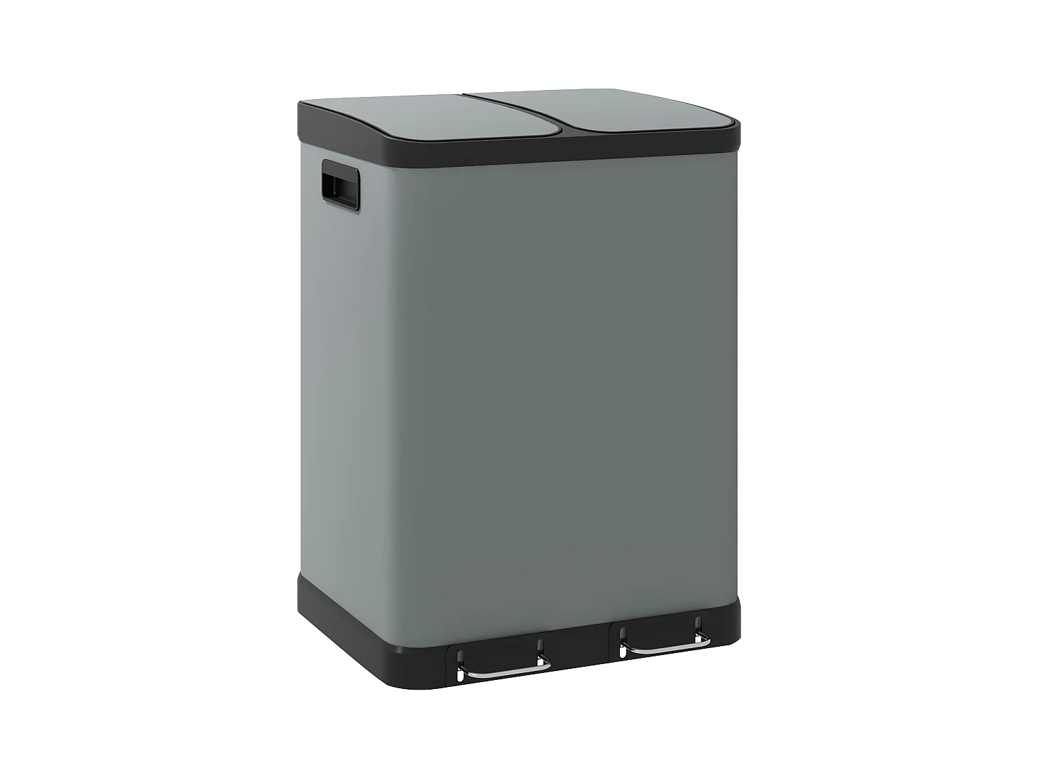 Papelera con pedal doble compartimento 2x30L, metal gris con tapa y cubos interiores (48,8x39,5x67cm)