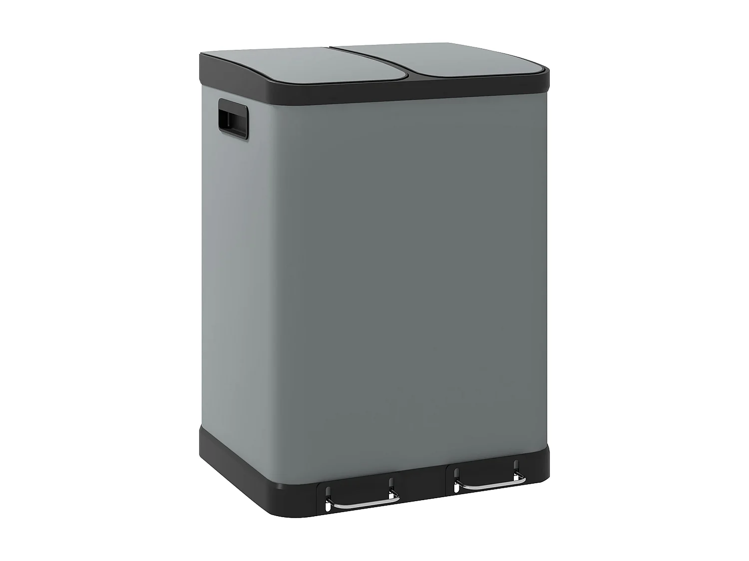 Poubelle à pédale double compartiment 2x30L, métal gris avec couvercle et seaux intérieurs (48.8x39.5x67cm)
