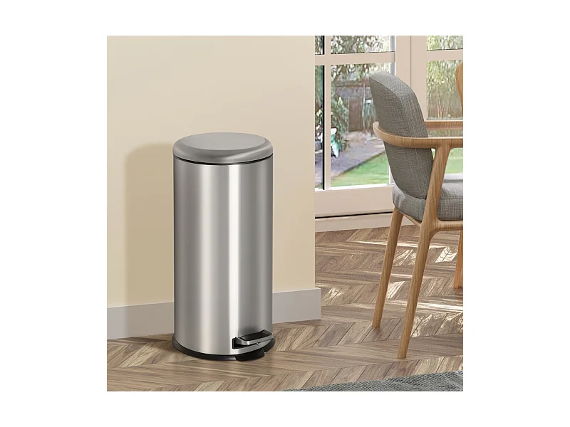 Poubelle à pédale 30L en acier inoxydable avec couvercle rabattable, avec seau intérieur, pour cuisine et salle de bain (29.2x29.2x62.9 cm)