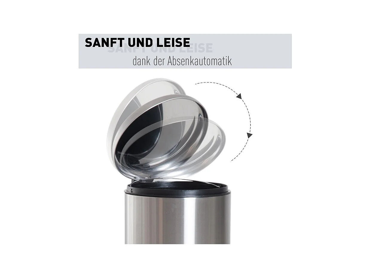 Poubelle à pédale 30L en acier inoxydable avec couvercle rabattable, avec seau intérieur, pour cuisine et salle de bain (29.2x29.2x62.9 cm)