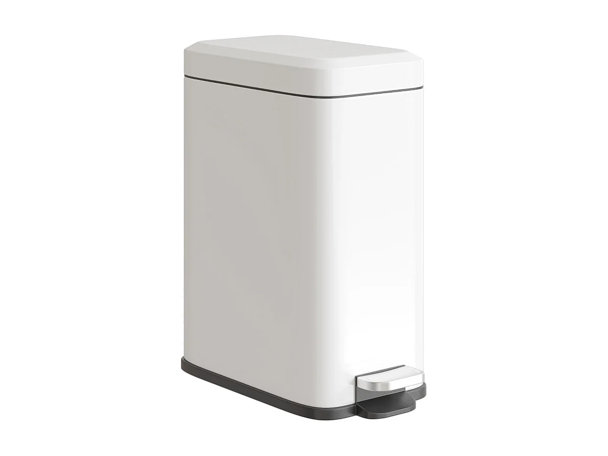 Poubelle à pédale 5L, métal avec couvercle et seau intérieur, blanc (29.2x14x32cm)
