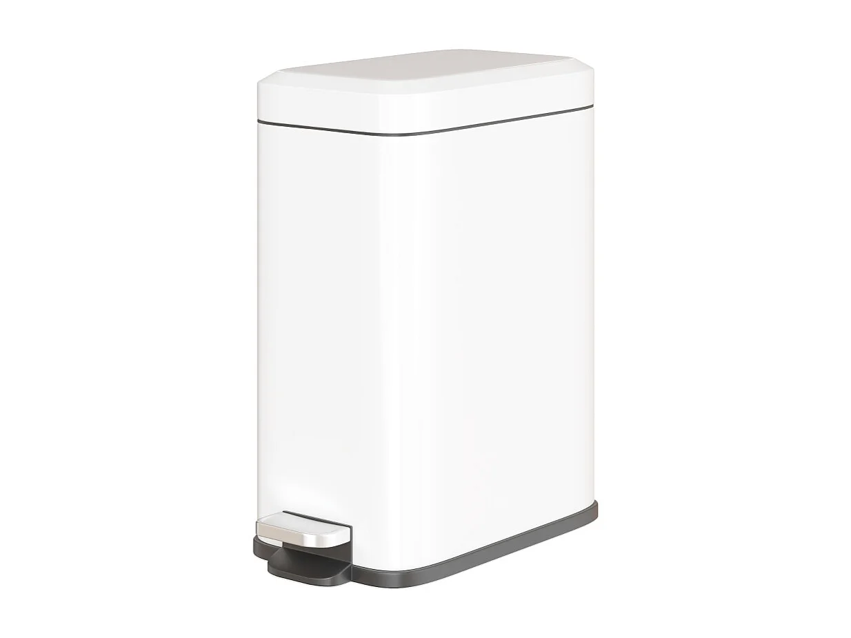 Poubelle à pédale 5L, métal avec couvercle et seau intérieur, blanc (29.2x14x32cm)
