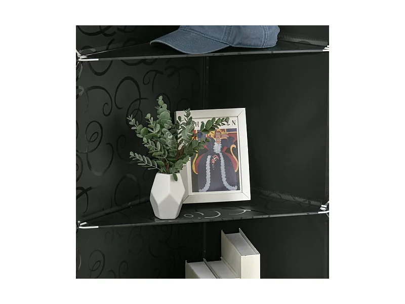 Armario modular DIY con 16 compartimentos y 2 barras, sistema de almacenaje para ropa y zapatos, plástico, negro (145x46x162 cm)