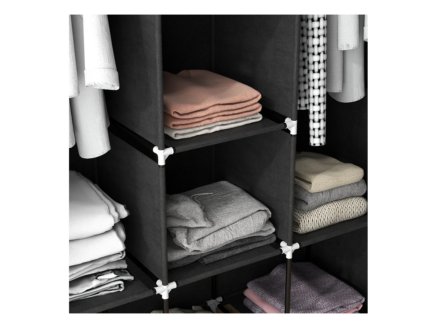 Penderie pliable en tissu avec tringle, 8 étagères et roulettes, 125 x 43.5 x 162.5 cm, gris clair