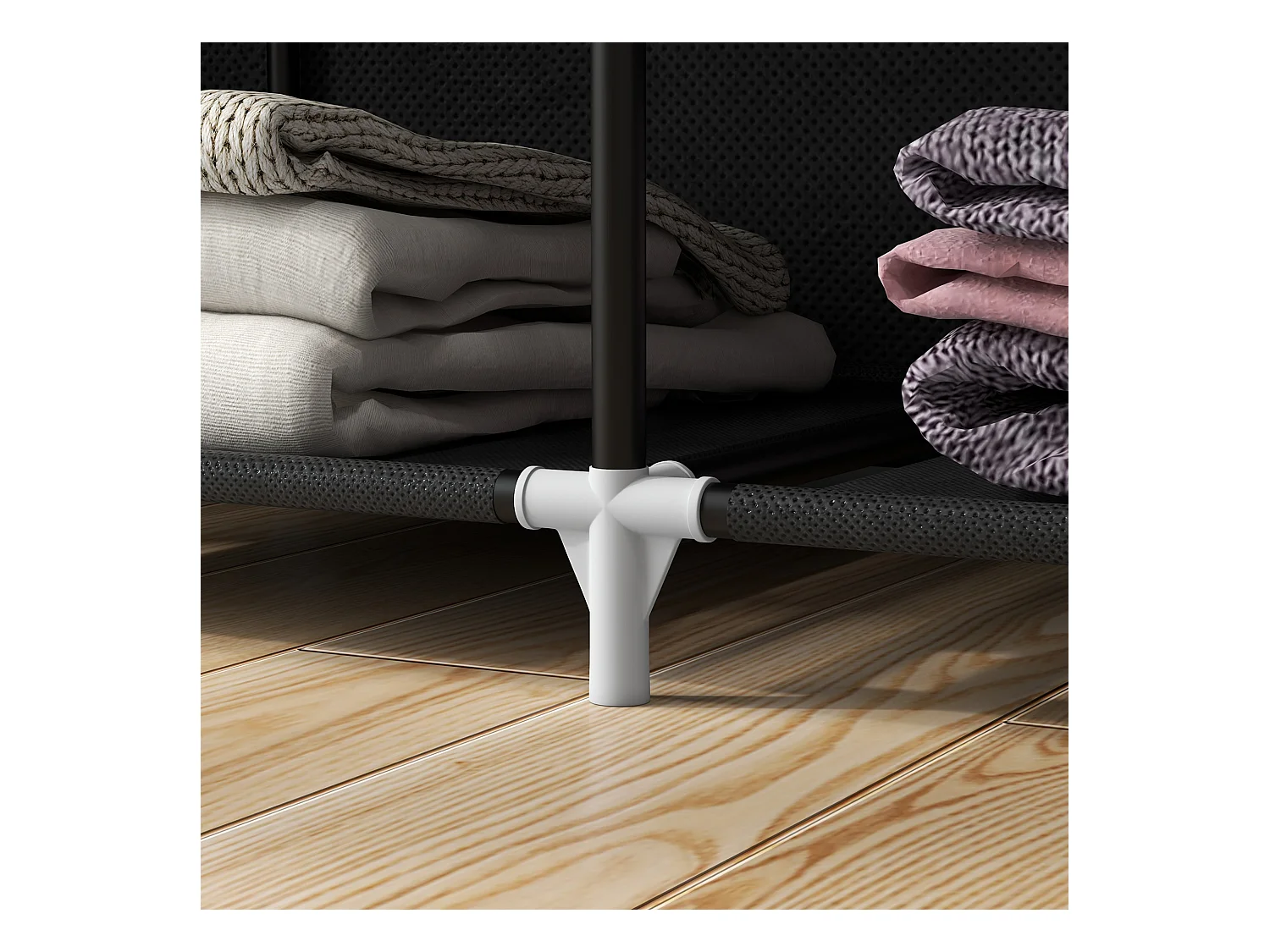 Penderie pliable en tissu avec tringle, 8 étagères et roulettes, 125 x 43.5 x 162.5 cm, gris clair