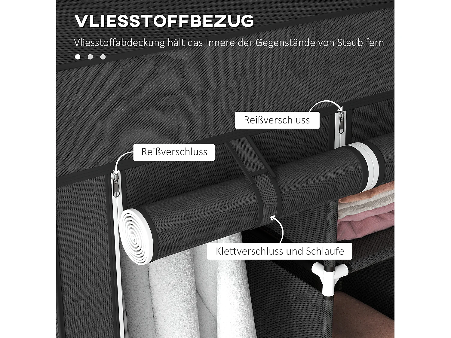 Penderie pliable en tissu avec tringle, 8 étagères et roulettes, 125 x 43.5 x 162.5 cm, gris clair