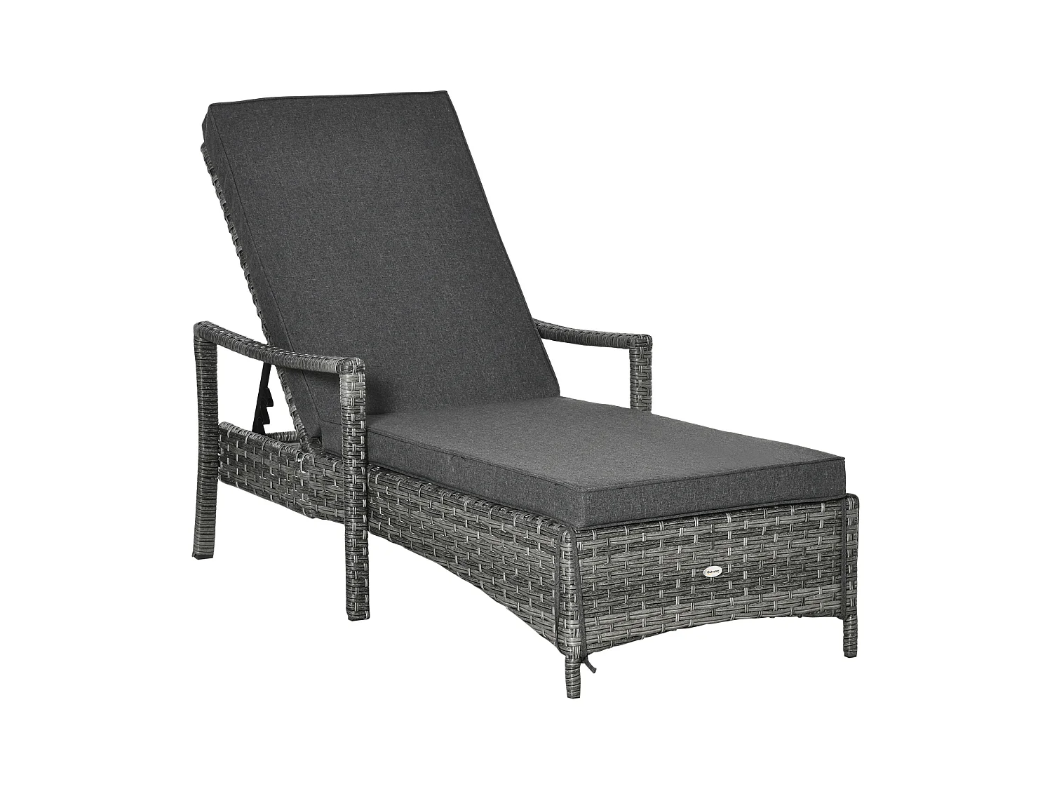 Rotan loungestoel, met verstelbare rugleuning en kussen, staal en rotan, grijs (192x62,5x52,5 cm)