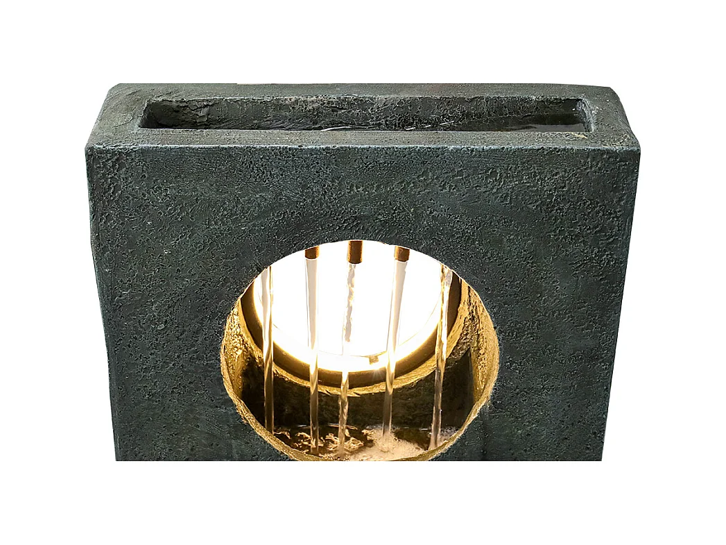 Fontaine en cascade moderne avec éclairage LED, polyrésine, vert foncé (36x27x100cm)