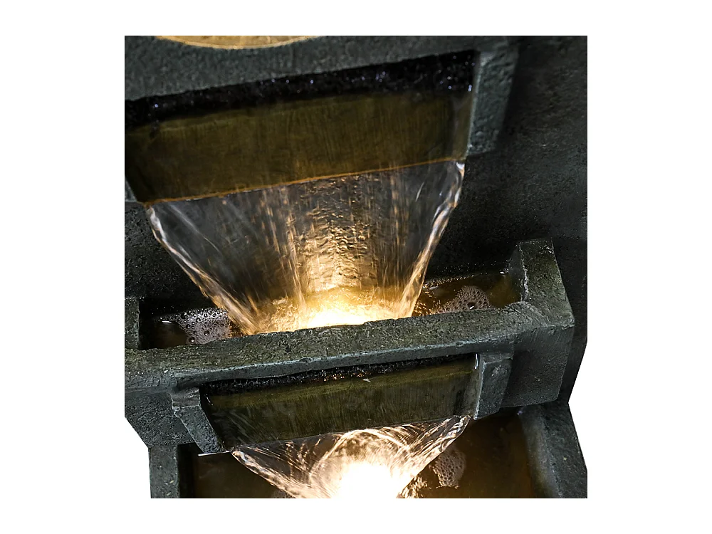 Fontaine en cascade moderne avec éclairage LED, polyrésine, vert foncé (36x27x100cm)