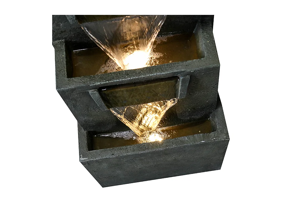 Fontaine en cascade moderne avec éclairage LED, polyrésine, vert foncé (36x27x100cm)