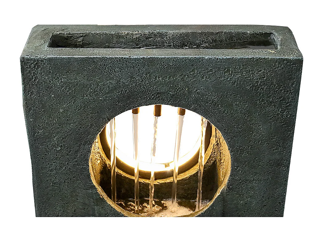 Fontaine en cascade moderne avec éclairage LED, polyrésine, vert foncé (36x27x100cm)