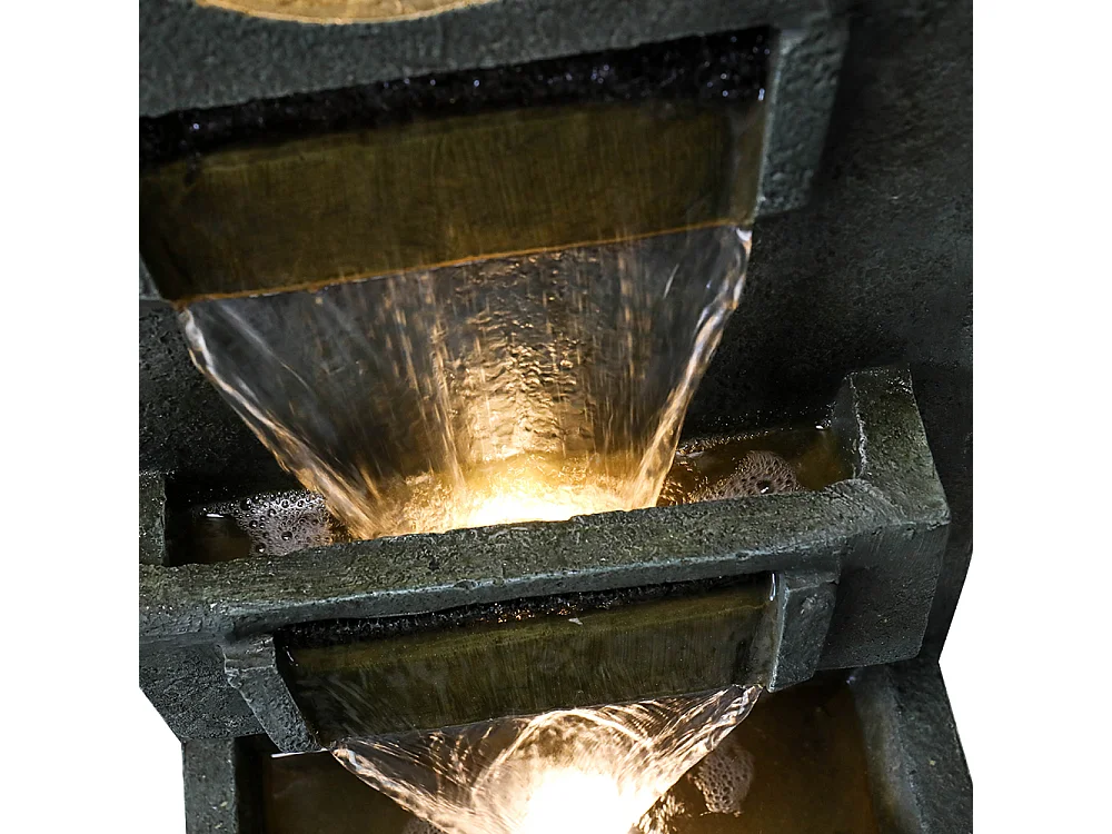 Fontaine en cascade moderne avec éclairage LED, polyrésine, vert foncé (36x27x100cm)