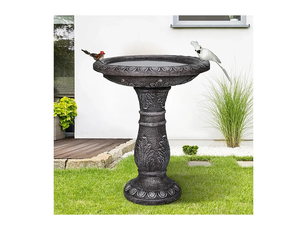 Fontaine à oiseaux moderne, béton fibré, gris, avec bassin (51x51x62cm)