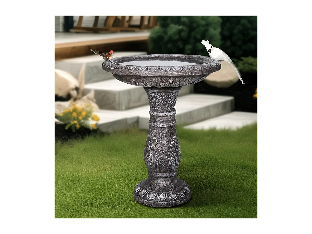 Fontaine à oiseaux moderne, béton fibré, gris, avec bassin (51x51x62cm)