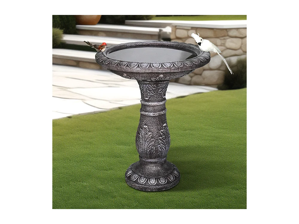 Fontaine à oiseaux moderne, béton fibré, gris, avec bassin (51x51x62cm)