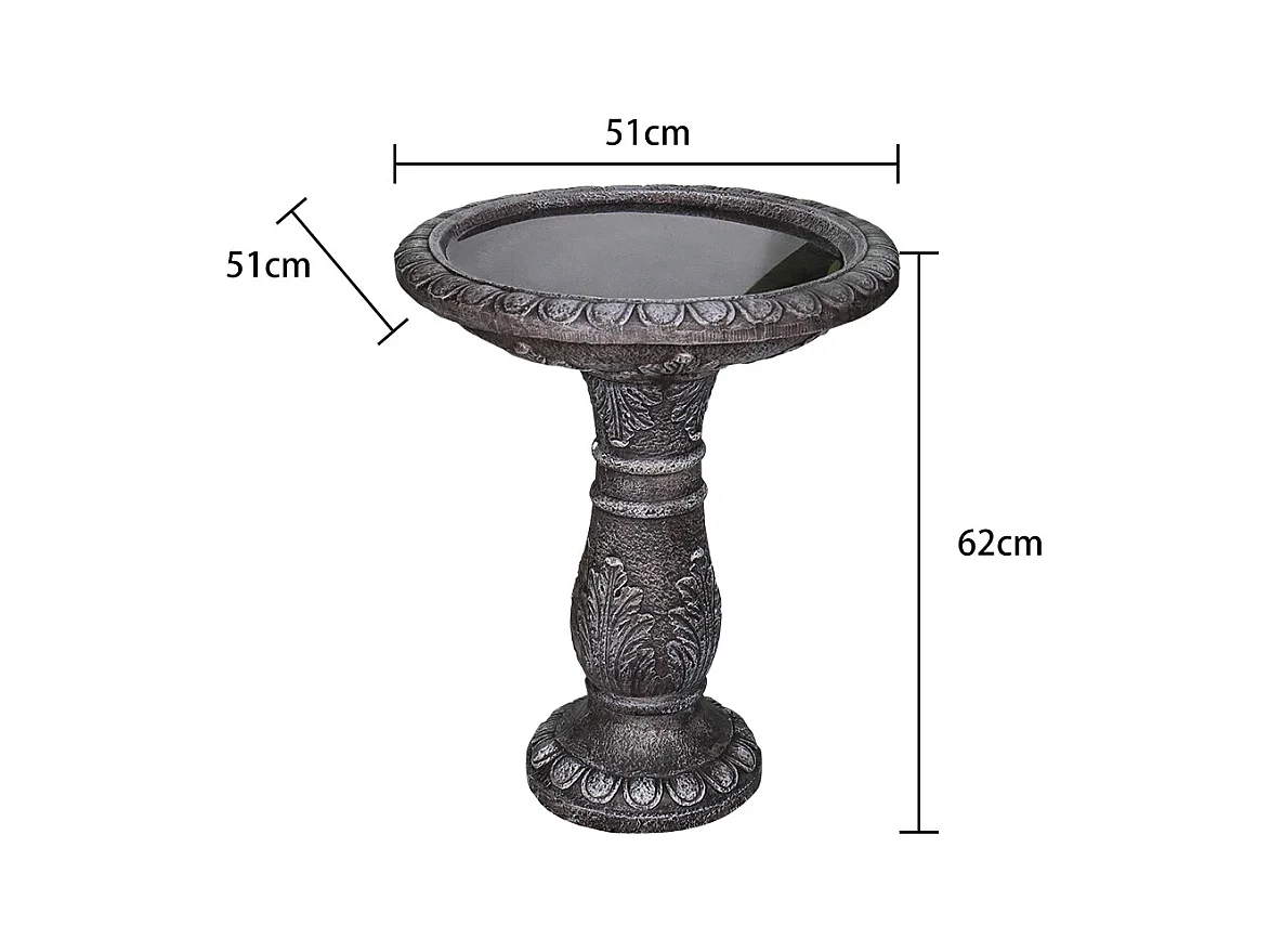 Fontaine à oiseaux moderne, béton fibré, gris, avec bassin (51x51x62cm)