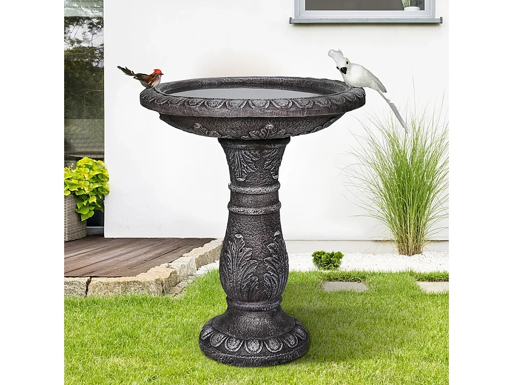 Fontaine à oiseaux moderne, béton fibré, gris, avec bassin (51x51x62cm)