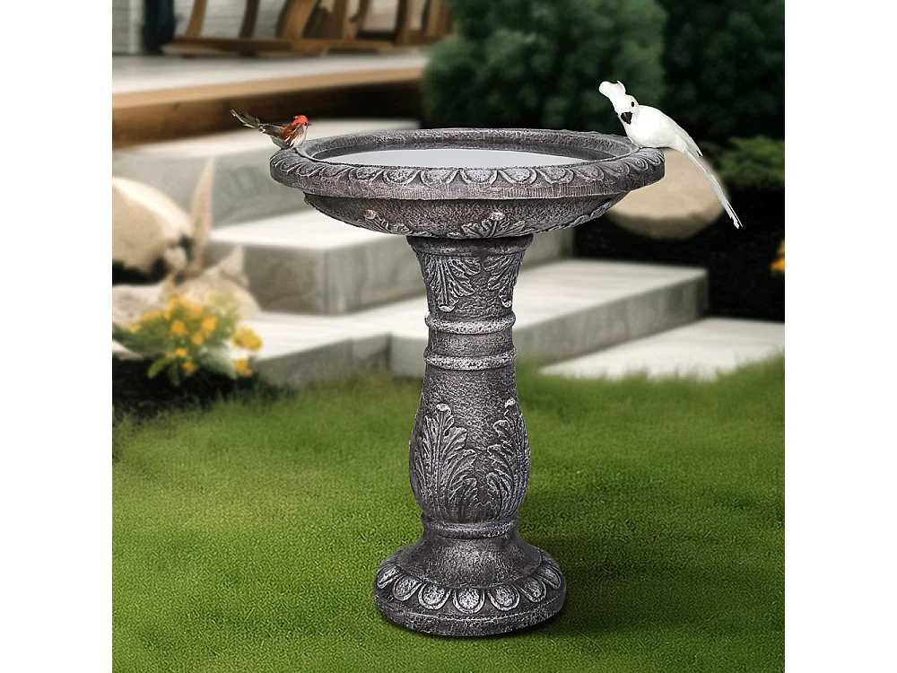 Fontaine à oiseaux moderne, béton fibré, gris, avec bassin (51x51x62cm)