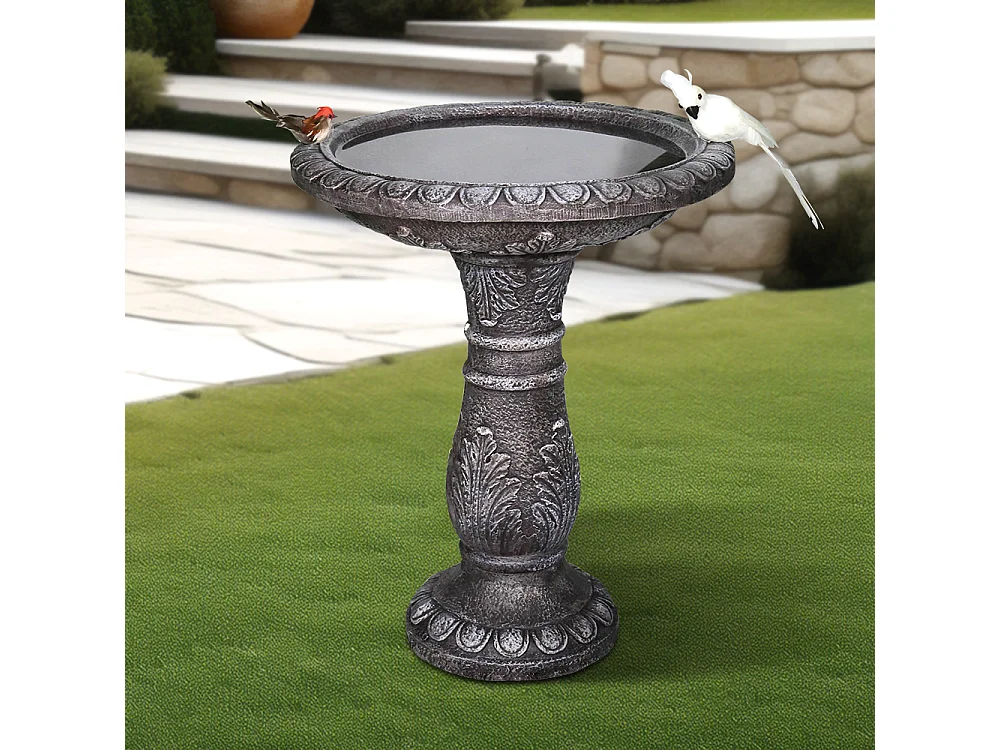 Fontaine à oiseaux moderne, béton fibré, gris, avec bassin (51x51x62cm)