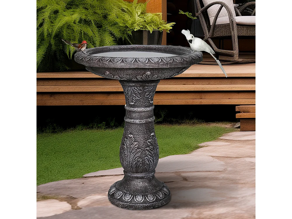 Fontaine à oiseaux moderne, béton fibré, gris, avec bassin (51x51x62cm)