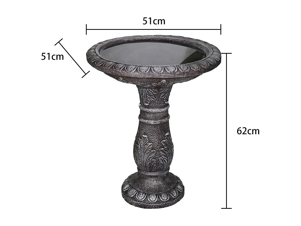 Fontaine à oiseaux moderne, béton fibré, gris, avec bassin (51x51x62cm)