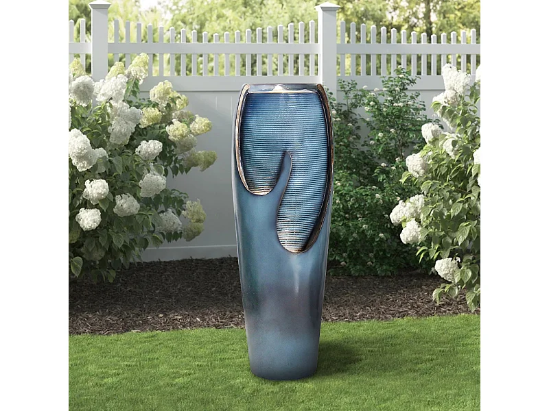 Wandfontein van glas en polyresin, elegant design, turquoise, voor binnen en buiten (29x34,5x98cm)