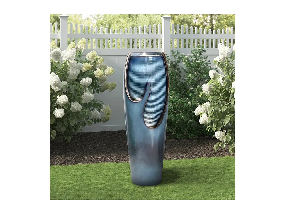 Fontaine d'eau murale en verre et polyrésine, design élégant, turquoise, pour intérieur et extérieur (29x34.5x98cm)