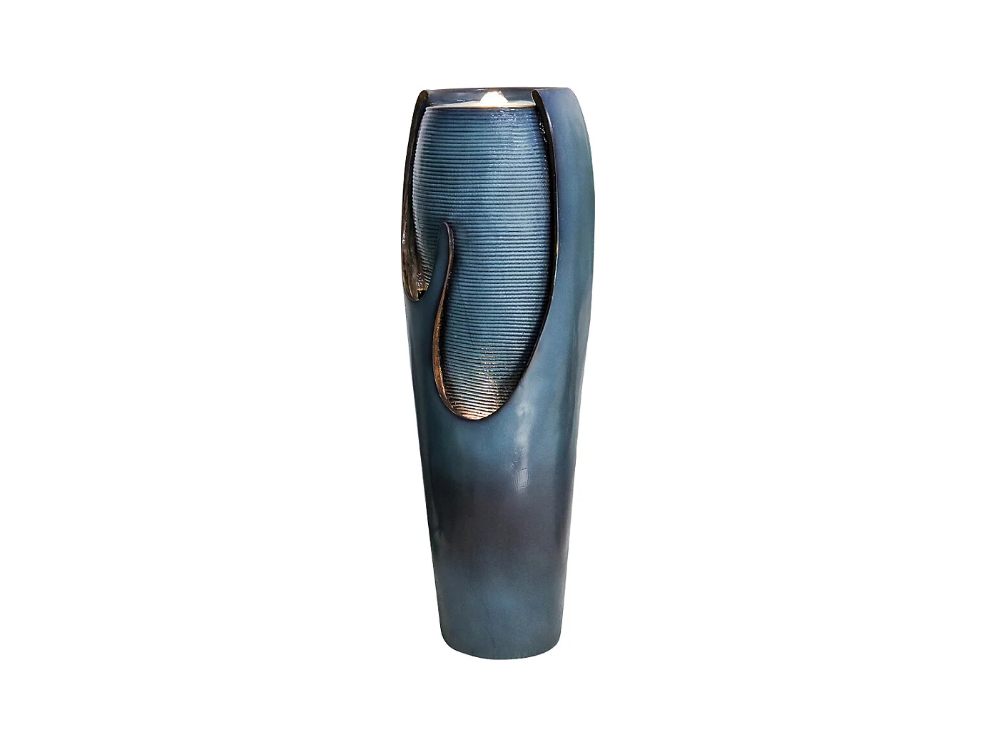 Fontaine d'eau murale en verre et polyrésine, design élégant, turquoise, pour intérieur et extérieur (29x34.5x98cm)