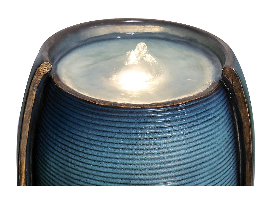 Fontaine d'eau murale en verre et polyrésine, design élégant, turquoise, pour intérieur et extérieur (29x34.5x98cm)