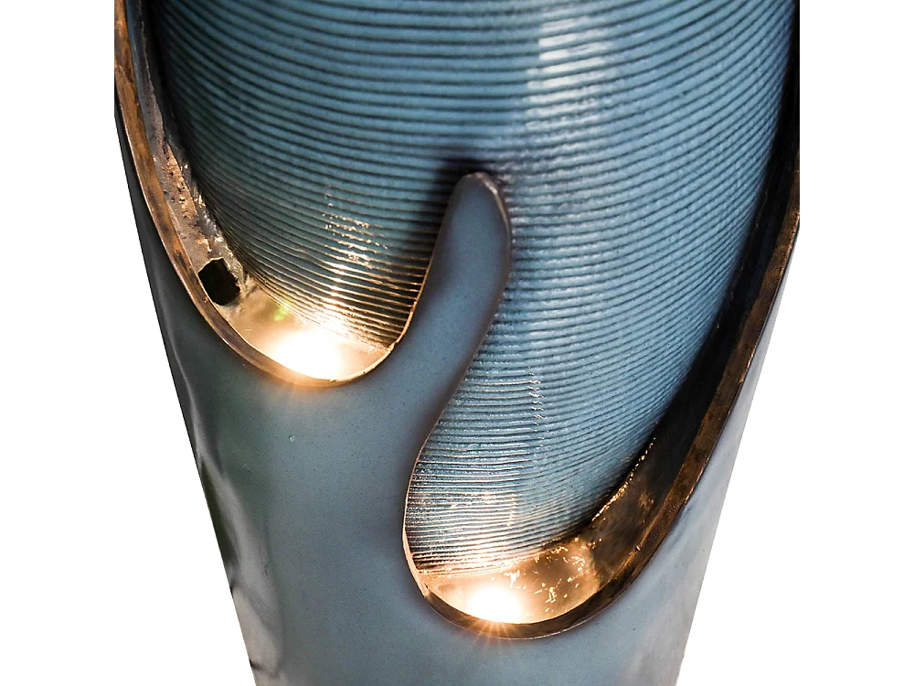 Fontaine d'eau murale en verre et polyrésine, design élégant, turquoise, pour intérieur et extérieur (29x34.5x98cm)