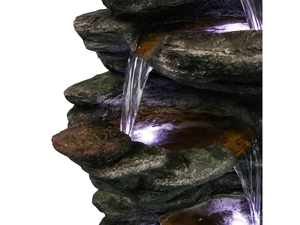 Fontana da giardino in poliresina, design rustico, grigia, con illuminazione a LED ed effetto cascata (46x31x101 cm)