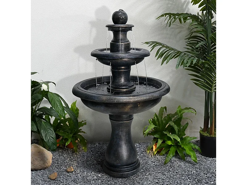 Fontana moderna da esterno in cemento con pompa sommersa, nera (69x69x115 cm)