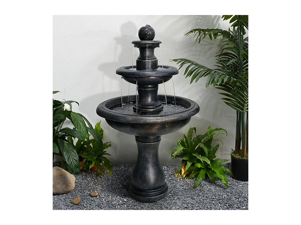 Fontaine extérieure moderne en béton avec pompe immergée, noir (69x69x115 cm)