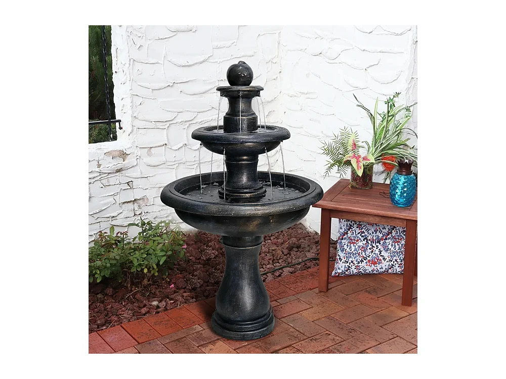 Fontaine extérieure moderne en béton avec pompe immergée, noir (69x69x115 cm)