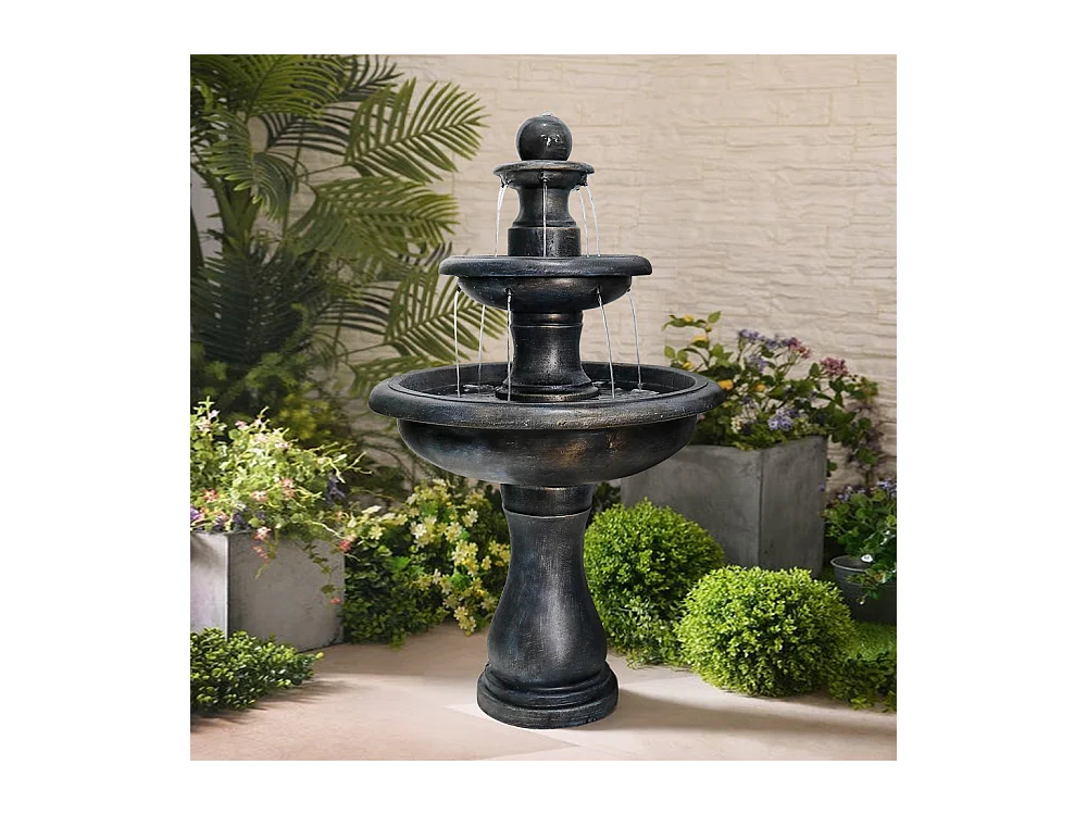 Fontaine extérieure moderne en béton avec pompe immergée, noir (69x69x115 cm)