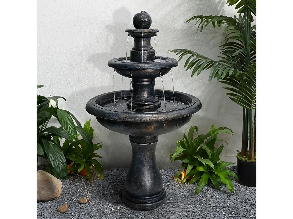 Fuente moderna de hormigón para exterior con bomba sumergible, color negro (69x69x115 cm)