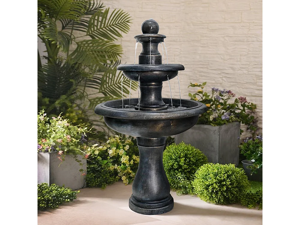 Fuente moderna de hormigón para exterior con bomba sumergible, color negro (69x69x115 cm)
