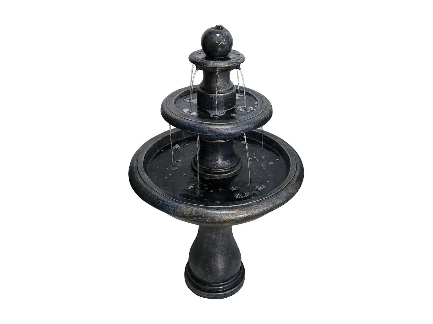 Fuente moderna de hormigón para exterior con bomba sumergible, color negro (69x69x115 cm)