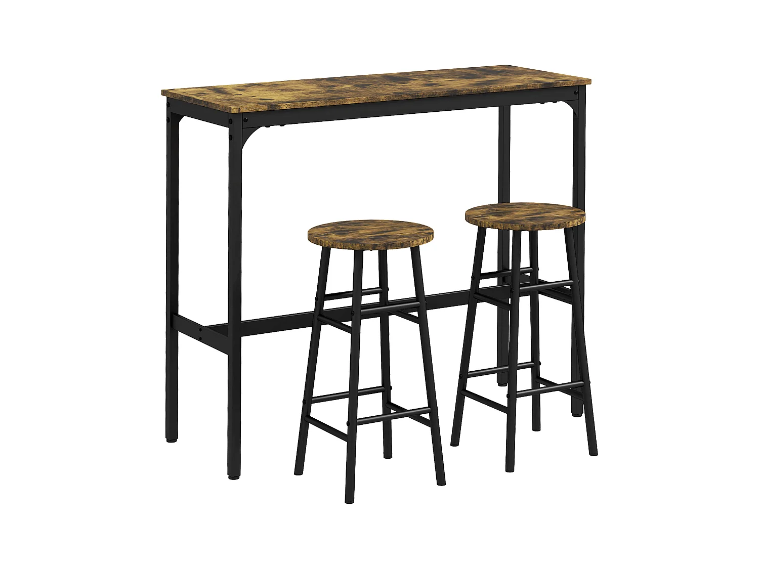 Set de table de bar avec 2 tabourets, design industriel, MDF, rustique brun (105x40x90 cm)