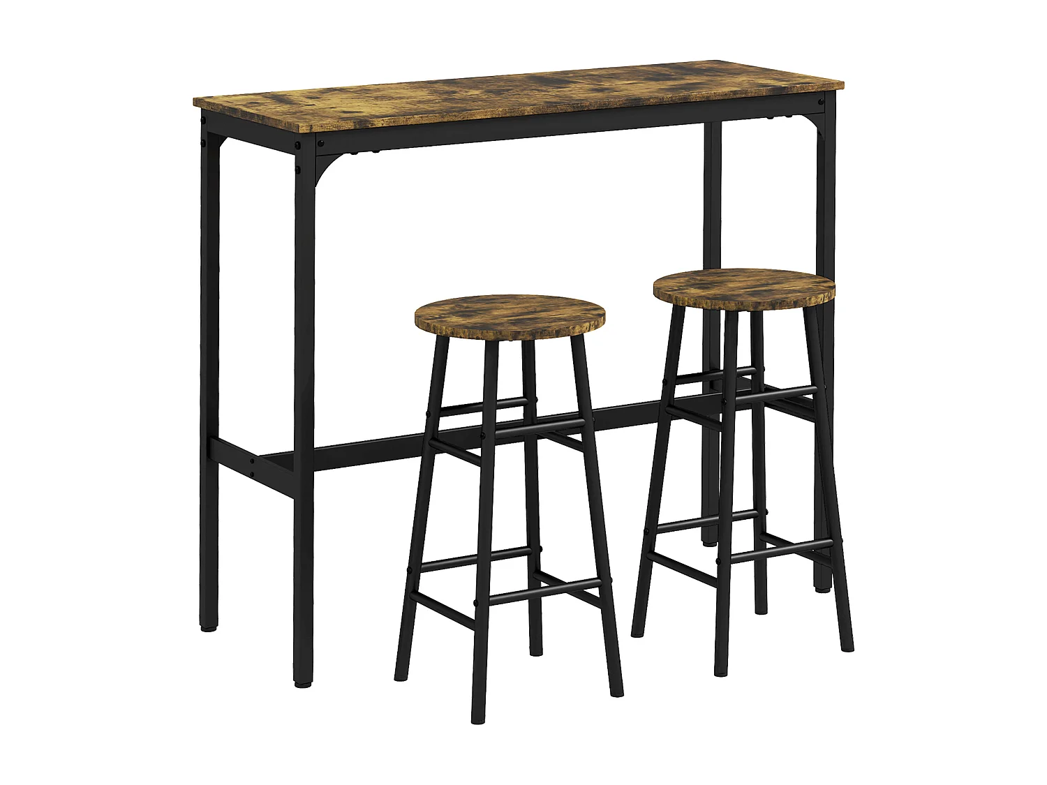 Set de table de bar avec 2 tabourets, design industriel, MDF, rustique brun (105x40x90 cm)