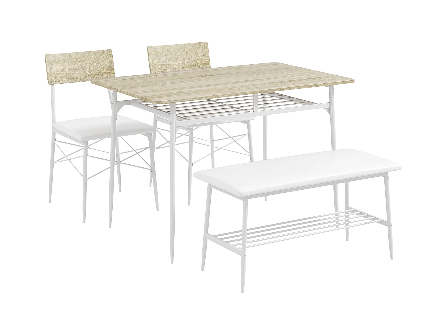 Ensemble de salle à manger avec table, 2 chaises et banc, espace de rangement, bois d'érable (110x70x75 cm)