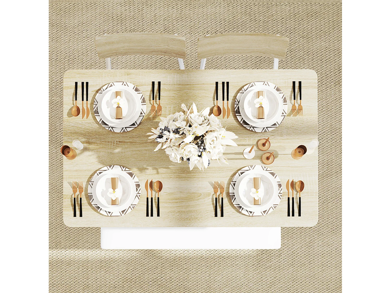 Set da pranzo con tavolo, 2 sedie e panca, spazio contenitore, legno d'acero (110x70x75 cm)