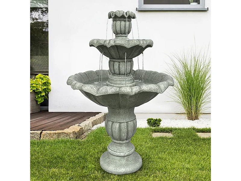 Fontana da giardino in cemento con pompa elettrica sommersa, design elegante e resistente, grigio (67x67x100 cm)