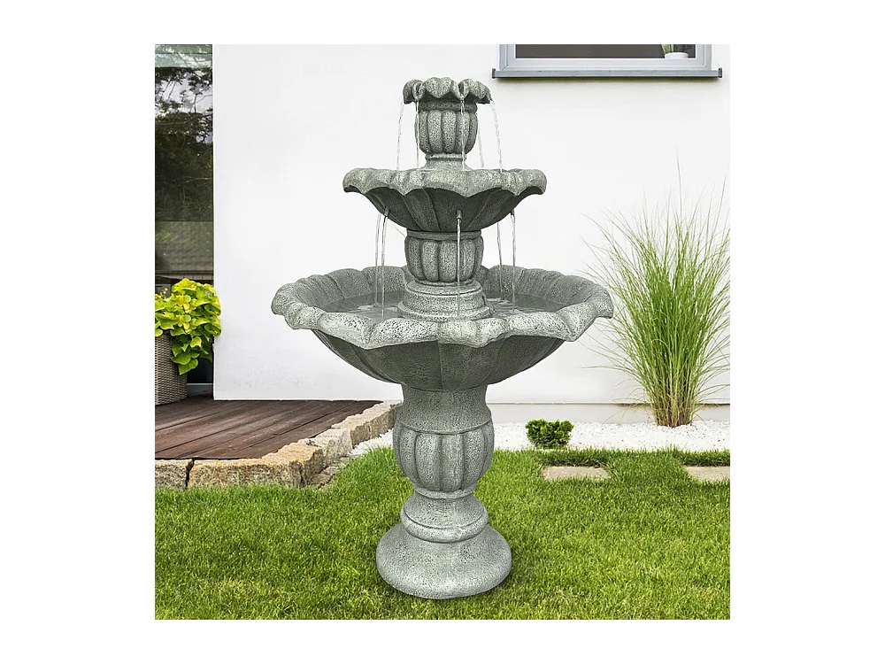 Fontaine de jardin en béton avec pompe électrique submersible, design élégant et résistant, gris (67x67x100 cm)