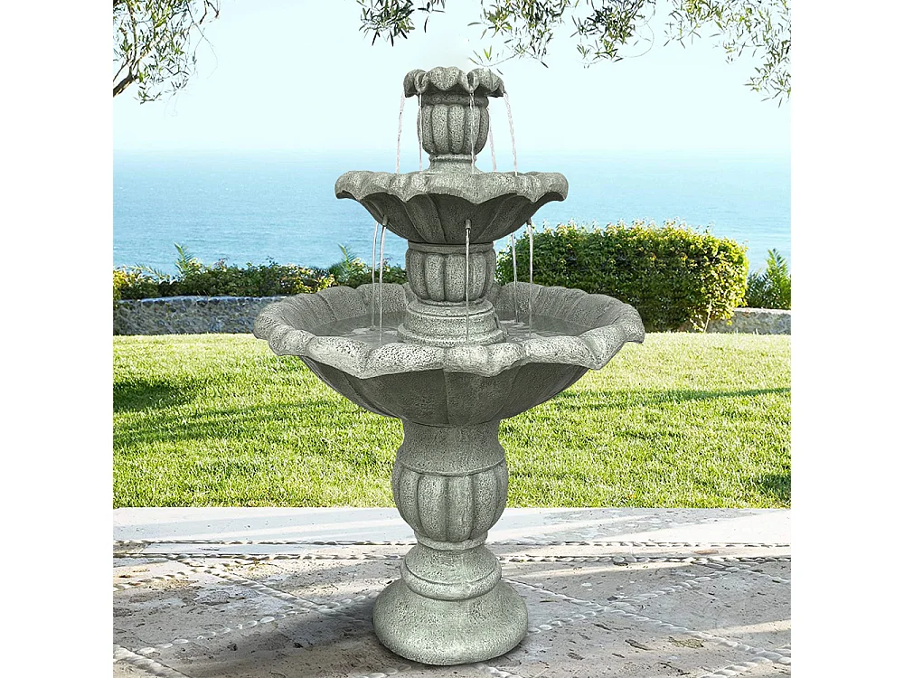 Fontana da giardino in cemento con pompa elettrica sommersa, design elegante e resistente, grigio (67x67x100 cm)