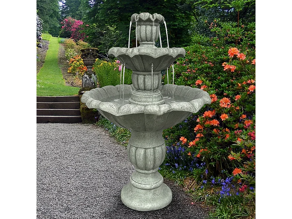 Fontana da giardino in cemento con pompa elettrica sommersa, design elegante e resistente, grigio (67x67x100 cm)