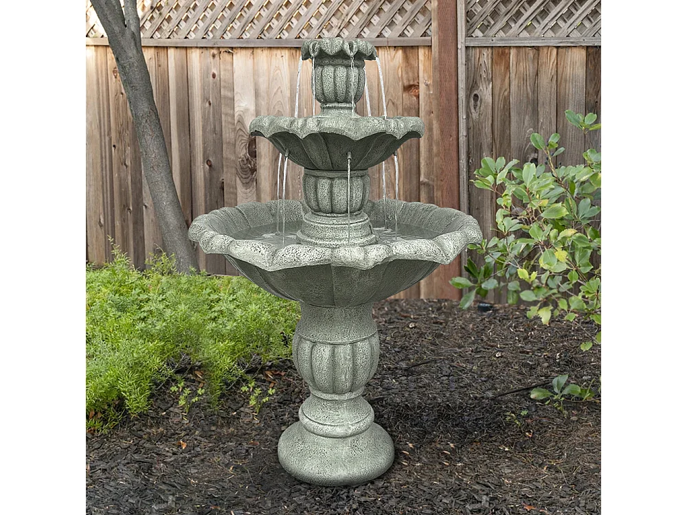 Fontana da giardino in cemento con pompa elettrica sommersa, design elegante e resistente, grigio (67x67x100 cm)