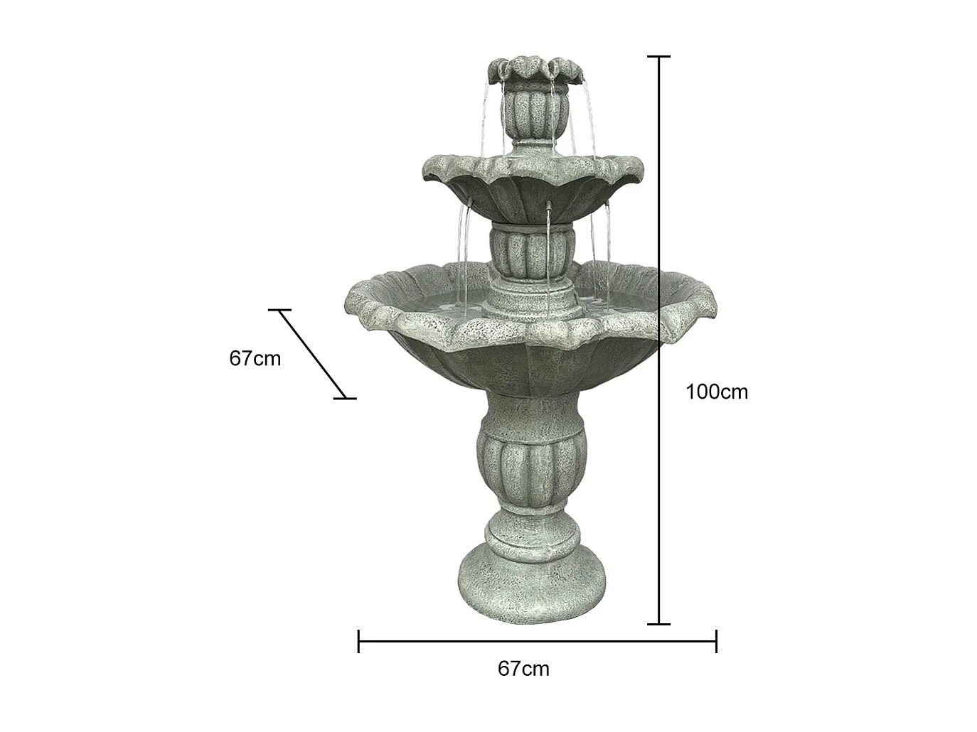 Fontana da giardino in cemento con pompa elettrica sommersa, design elegante e resistente, grigio (67x67x100 cm)